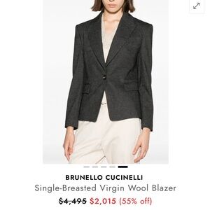 BRUNELLO CUCINELLI 
Single-Breasted Virgin Wool Blazer Size 44